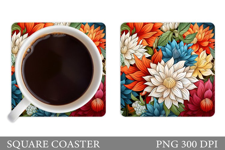 Flowers Square Coaster Sublimation. Flowers Coaster Design