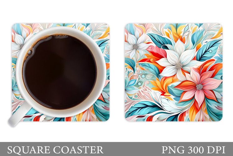 Flowers Square Coaster Sublimation. Flowers Coaster Design