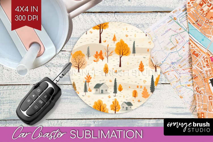 Autumn Forest Car Coaster - Fall Coaster PNG Sublimation
