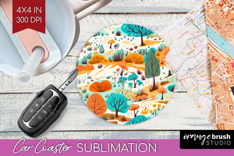 Autumn Forest Car Coaster - Fall Coaster PNG Sublimation