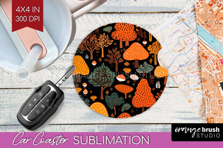 Autumn Forest Car Coaster - Fall Coaster PNG Sublimation