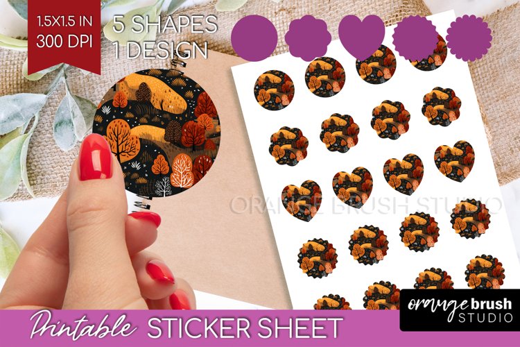 Autumn Forest Round Sticker - Fall Printable Sticker Sheet example image 1