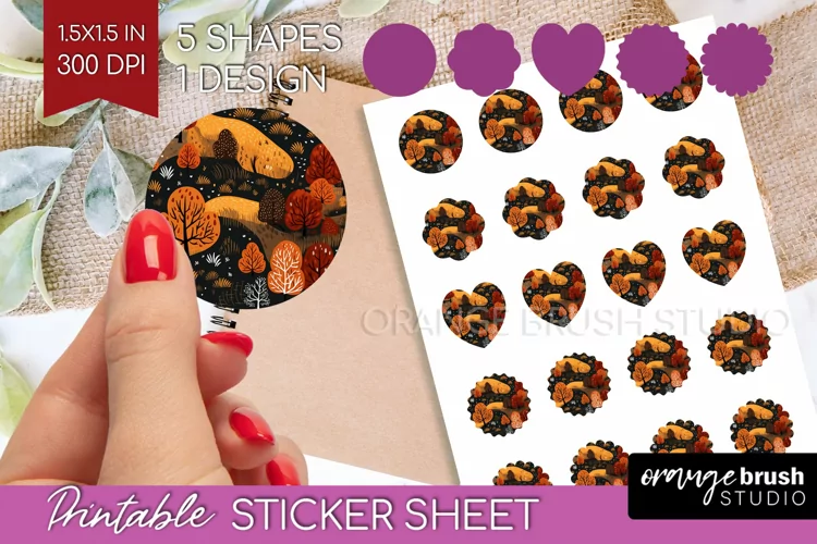 Autumn Forest Round Sticker - Fall Printable Sticker Sheet
