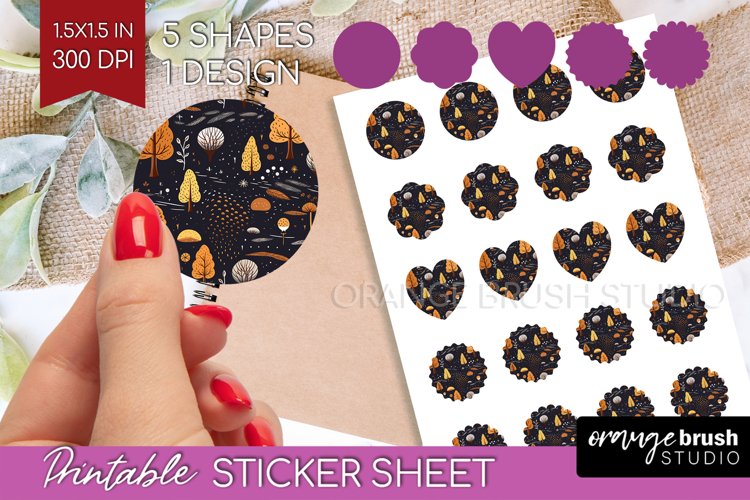 Autumn Forest Round Sticker - Fall Printable Sticker Sheet example image 1