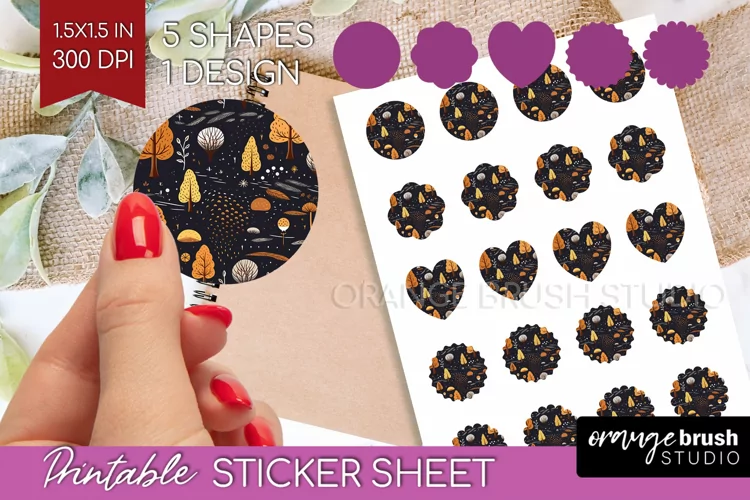 Autumn Forest Round Sticker - Fall Printable Sticker Sheet