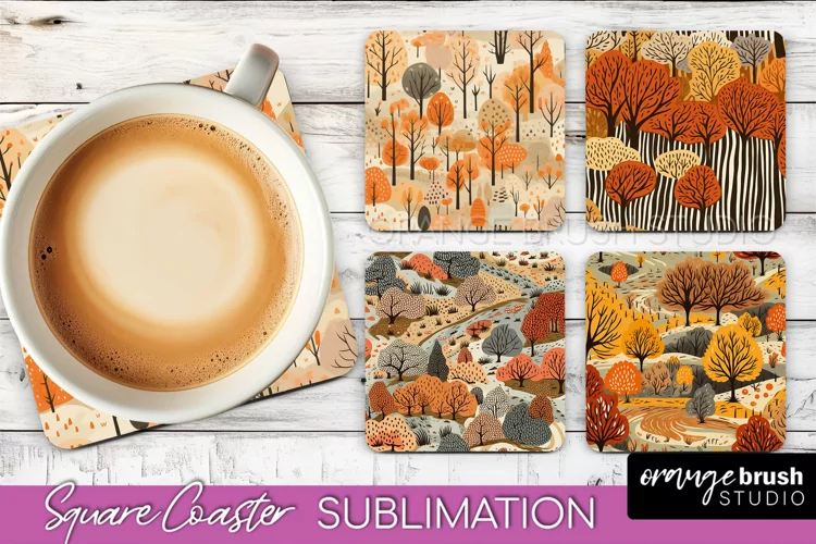 Fall Square Coasters - Autumn Forest Coaster Sublimation