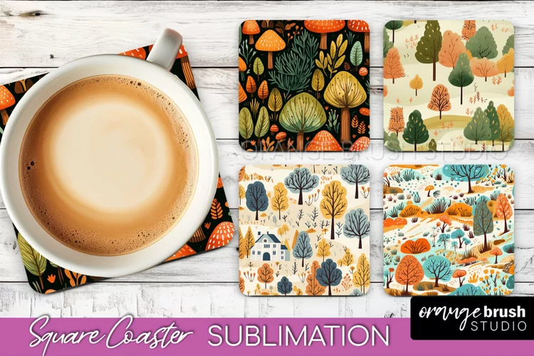 Fall Square Coasters - Autumn Forest Coaster Sublimation