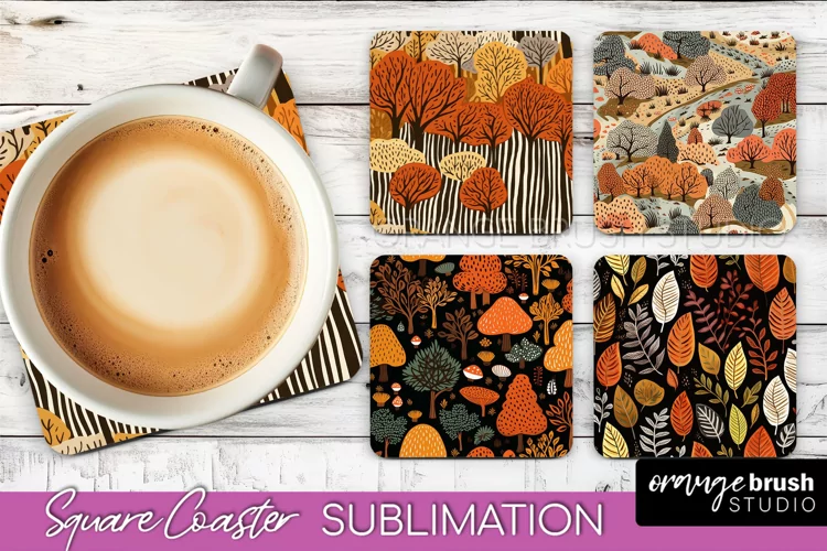 Fall Square Coasters - Autumn Forest Coaster Sublimation