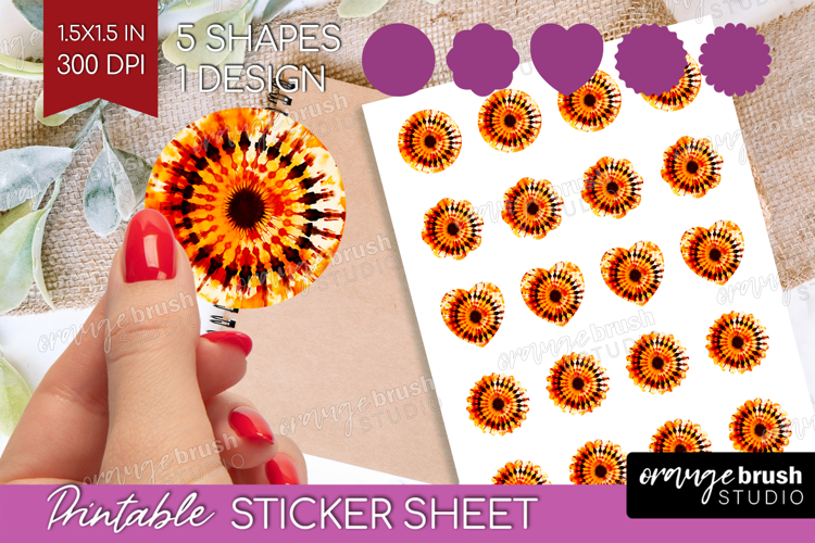 Autumn Round Sticker - Tie Dye Printable Sticker Sheet