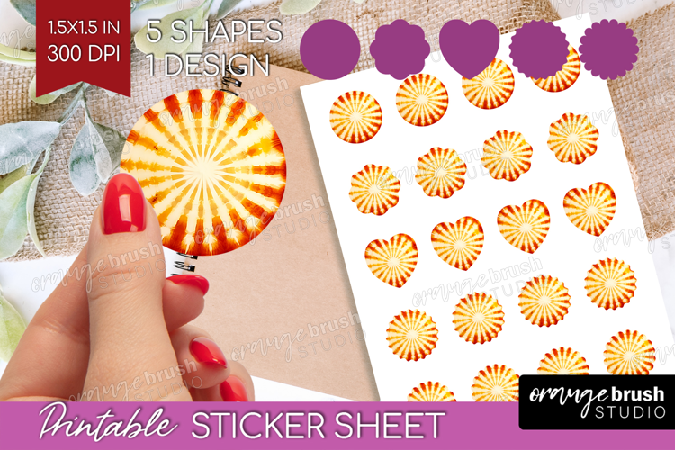 Autumn Round Sticker - Tie Dye Printable Sticker Sheet