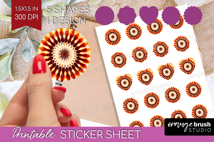 Autumn Round Sticker - Tie Dye Printable Sticker Sheet