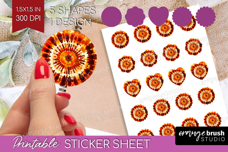 Autumn Round Sticker - Tie Dye Printable Sticker Sheet example image 1
