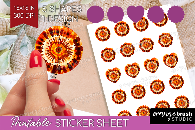 Autumn Round Sticker - Tie Dye Printable Sticker Sheet