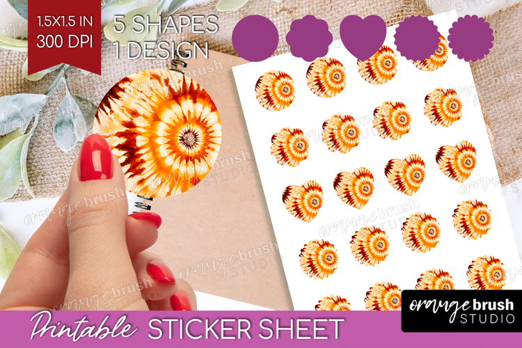 Autumn Round Sticker - Tie Dye Printable Sticker Sheet