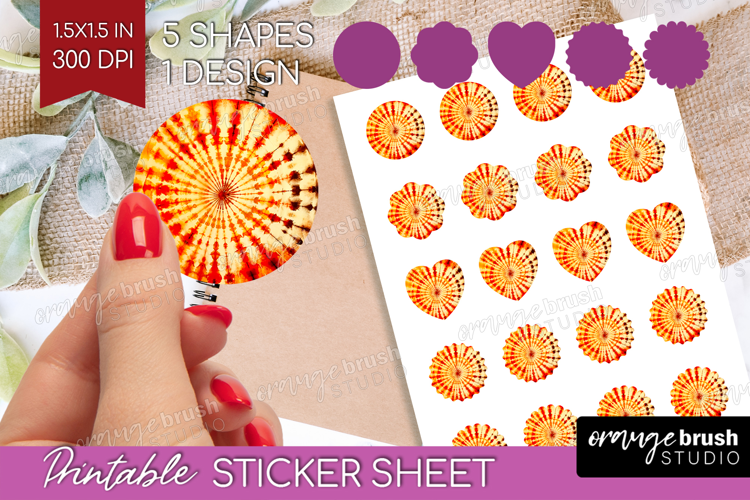 Autumn Round Sticker - Tie Dye Printable Sticker Sheet