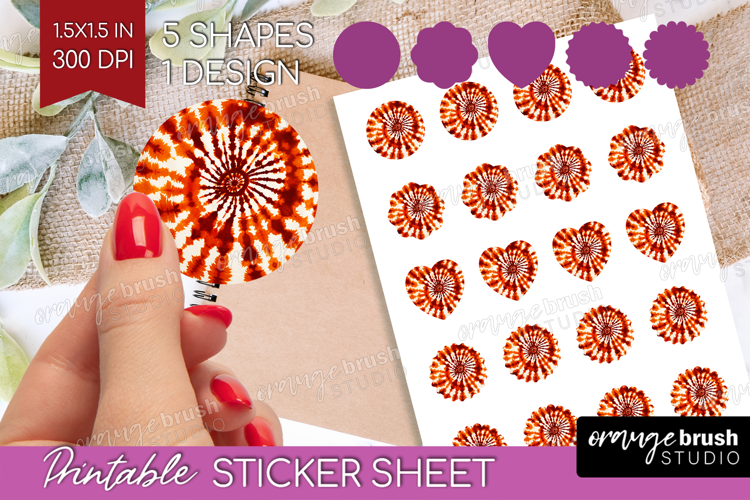 Autumn Round Sticker - Tie Dye Printable Sticker Sheet