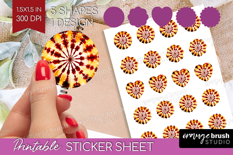 Autumn Round Sticker - Tie Dye Printable Sticker Sheet