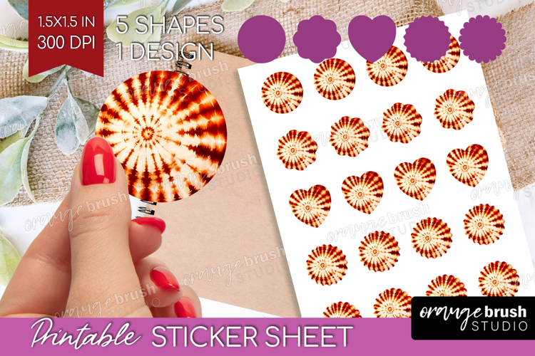 Autumn Round Sticker - Tie Dye Printable Sticker Sheet