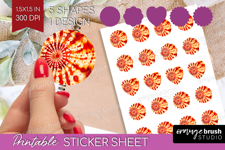 Autumn Round Sticker - Tie Dye Printable Sticker Sheet