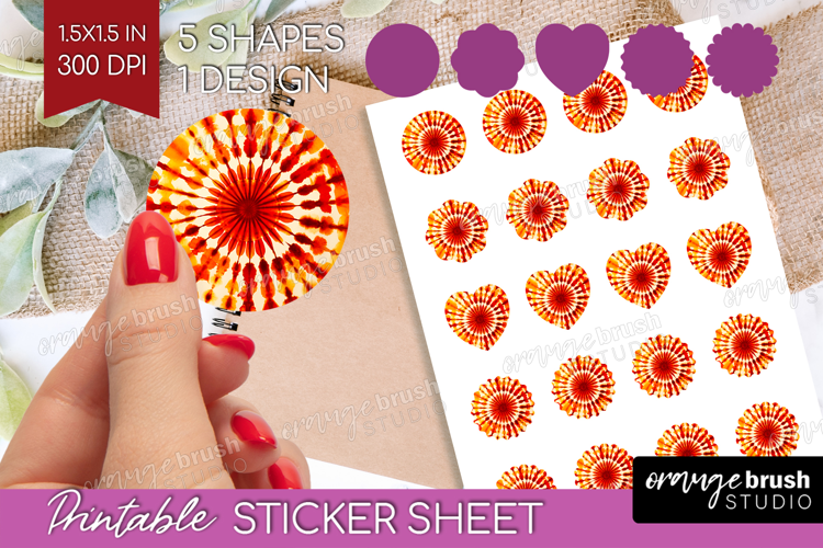 Autumn Round Sticker - Tie Dye Printable Sticker Sheet