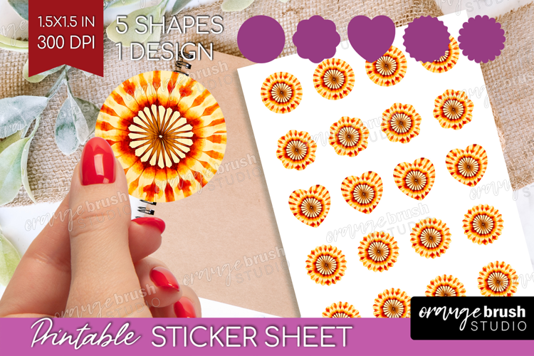 Autumn Round Sticker - Tie Dye Printable Sticker Sheet