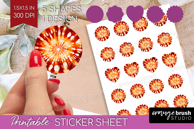 Autumn Round Sticker - Tie Dye Printable Sticker Sheet
