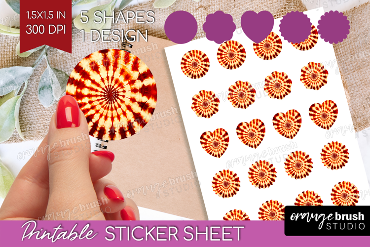 Autumn Round Sticker - Tie Dye Printable Sticker Sheet