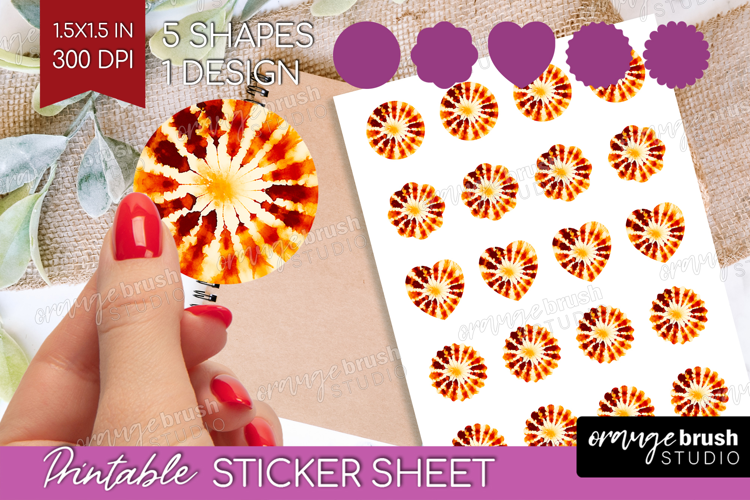 Autumn Round Sticker - Tie Dye Printable Sticker Sheet