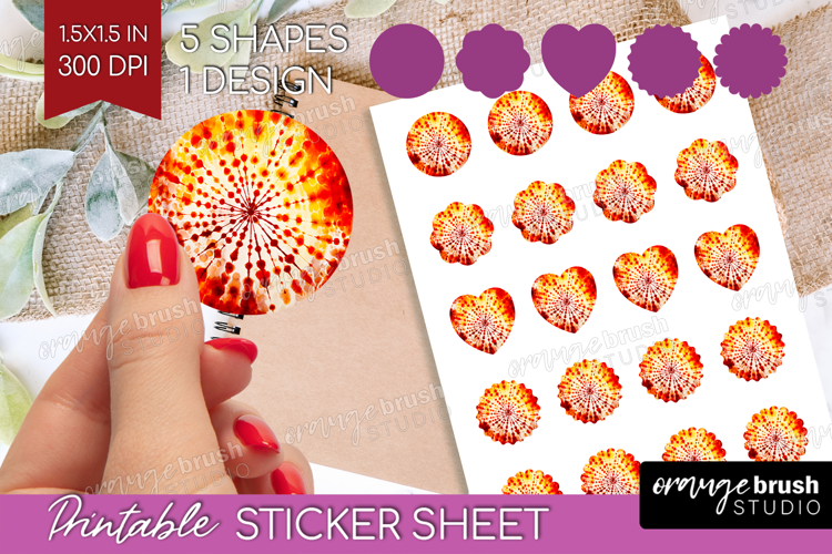 Autumn Round Sticker - Tie Dye Printable Sticker Sheet