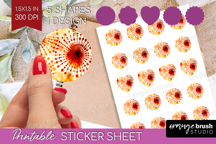 Autumn Round Sticker - Tie Dye Printable Sticker Sheet