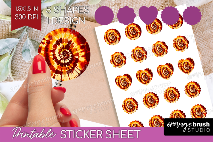 Autumn Round Sticker - Tie Dye Printable Sticker Sheet