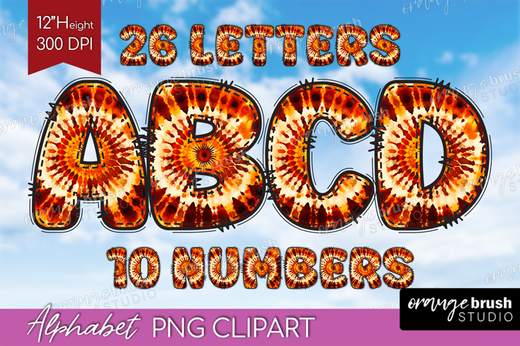 Autumn Doodle Aphabet Clipart - Tie Dye Letters PNG