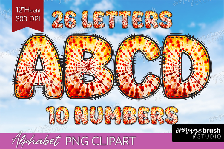Autumn Doodle Aphabet Clipart - Tie Dye Letters PNG