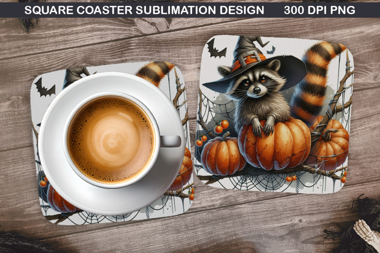 Raccoon Coaster Sublimation, Halloween Coaster PNG