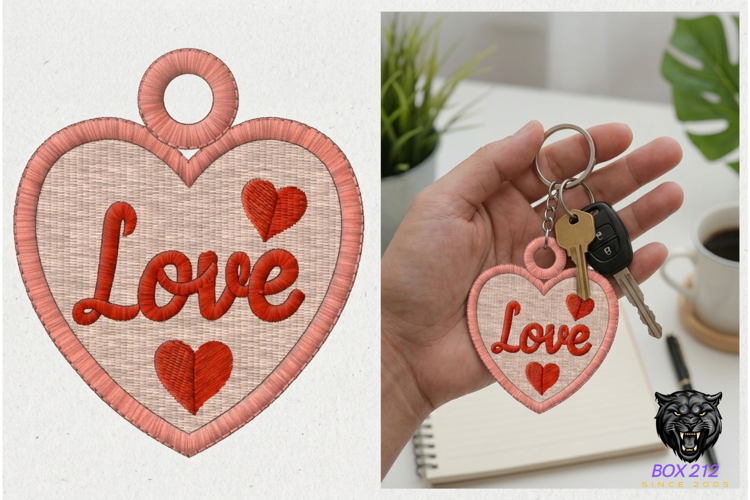 Love Heart Keychain Embroidery Design