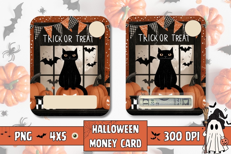 Cartoon Black Cat Money Card, Printable Halloween Print