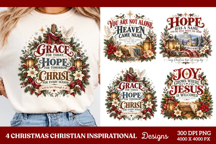 4 Christian Christmas PNG Designs, 4 Christian Inspirational