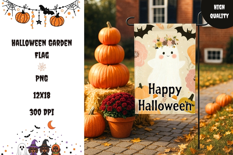 Floral Halloween Garden Flag, Halloween Bats Garden Flag
