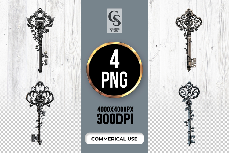 Vintage Key Clipart Sublimation PNG