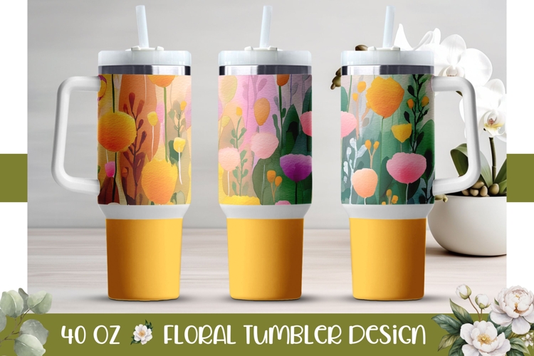 Yellow Tumbler Wrap Design, Floral 40 Oz Tumbler PNG