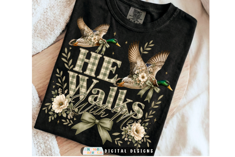 He Walks With Me PNG | Vintage Christian Mallard Duck PNG