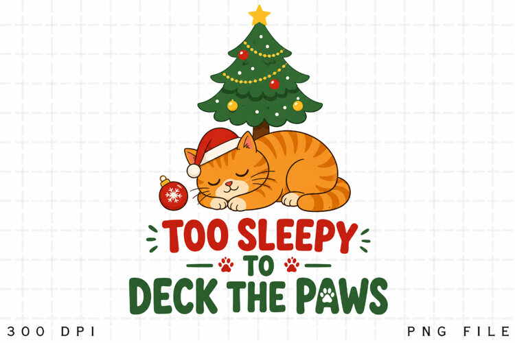 Orange Cat Christmas PNG, Too Sleepy To Deck The Paws PNG example image 1