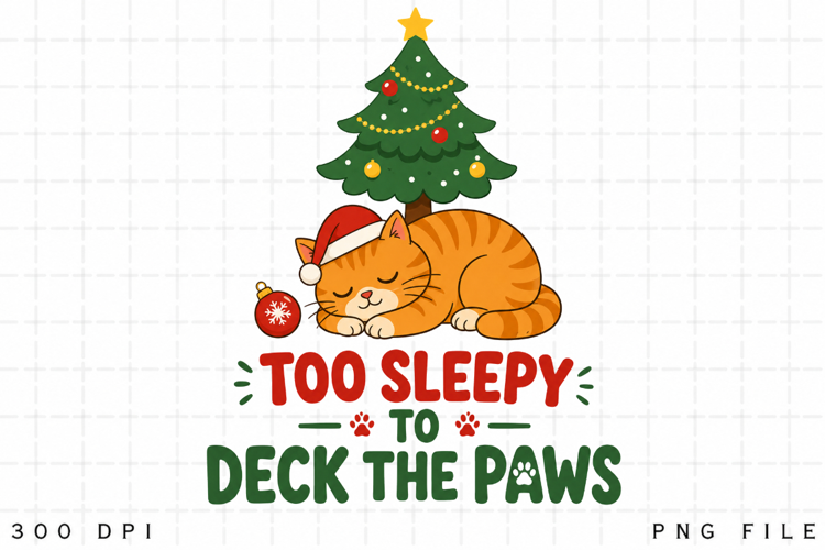 Orange Cat Christmas PNG, Too Sleepy To Deck The Paws PNG