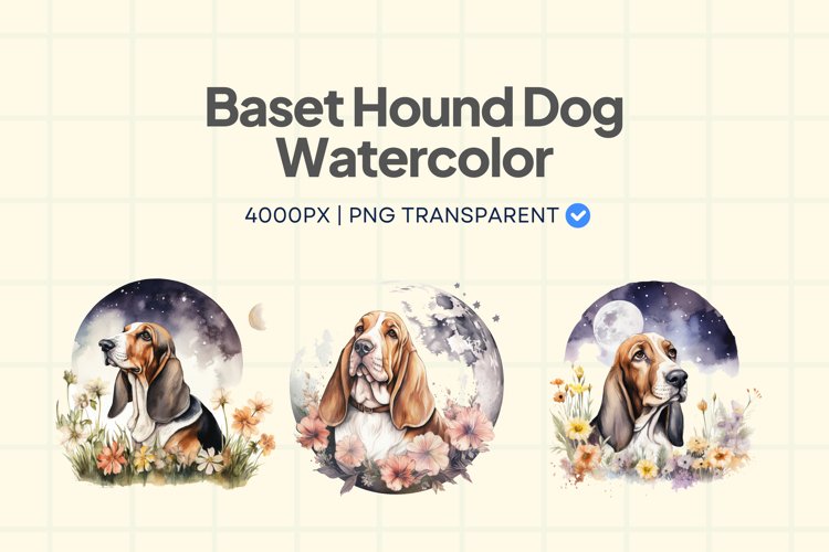 Baset Hound Dog Watercolor Sublimation Bundle Png