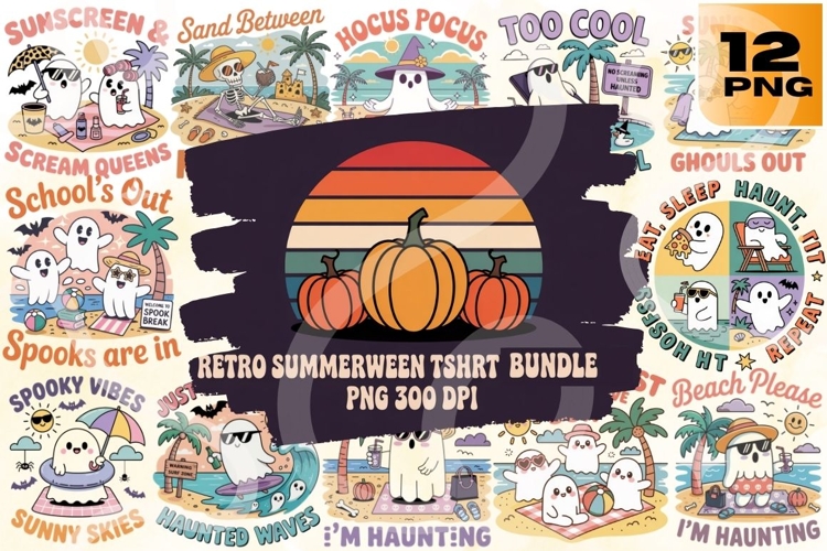 Retro Summerween T-shirt Bundle PNG 300 DPI