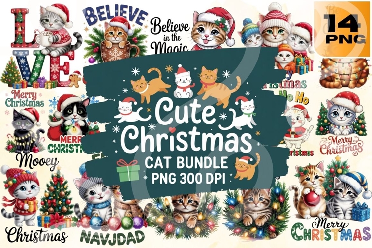Cute Christmas Cat Bundle | 300 DPI PNG Sublimation Designs