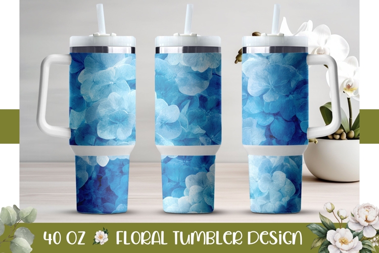 Blue Hydrangea Tumbler, Blue 40 Oz Tumbler Template