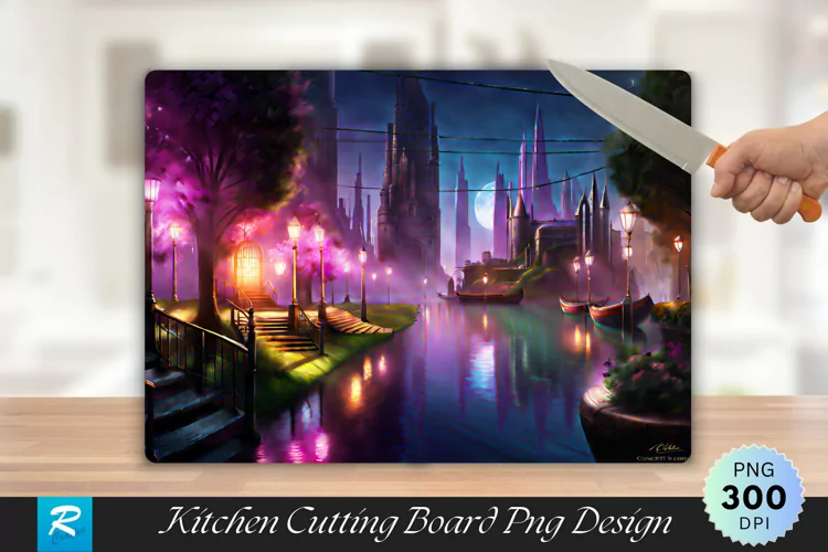 Vibrant Cityscape at Night Cutting Board Sublimation Design