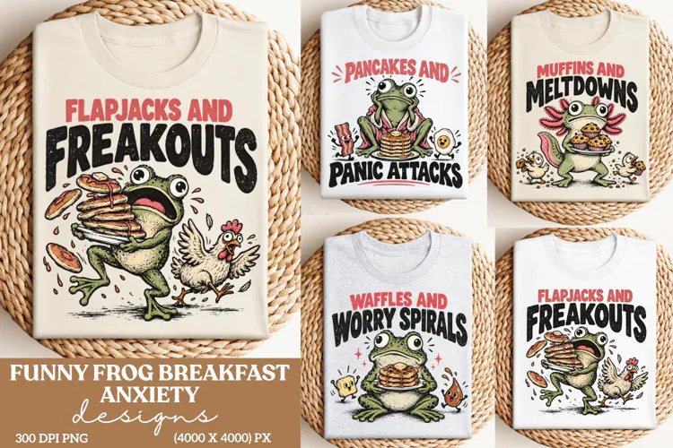 Funny Frog Breakfast Anxiety PNG, Flapjacks and Freakouts Fr