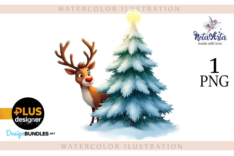 New Years Christmas deer watercolor